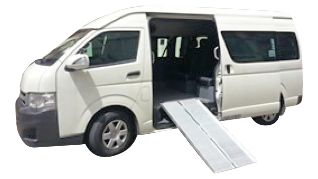 toyota hiace hiroof maxicab wheelchair transport wheelchair taxi with ramp deployed