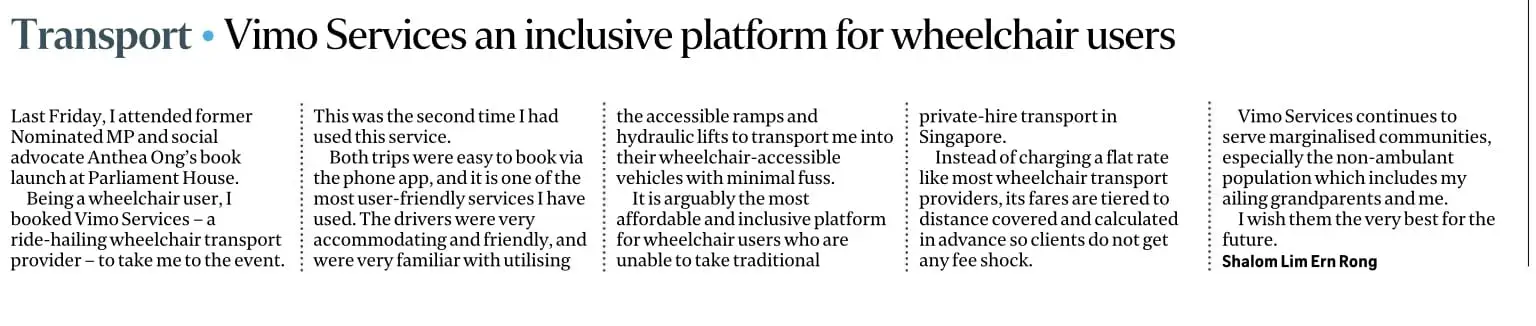 the straits times vimo services an inclusive platform for wheelchair users