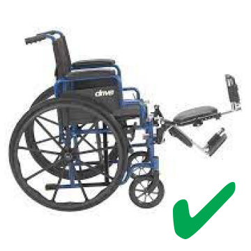 standard wheelchair with elevated leg rests approved for wheelchair transport.
